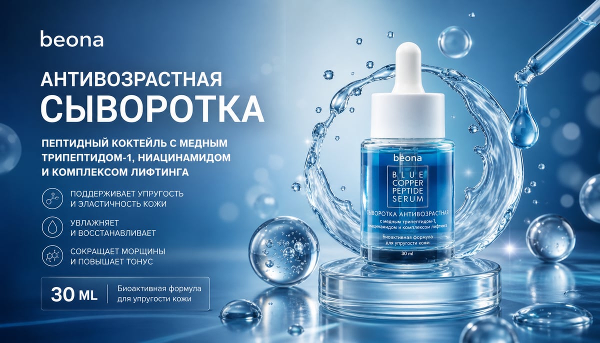 Blue Copper Peptide Serum Сыворотка Антивозрастная с медным трипептидом-1, нициамидом и комплексом пептидов
